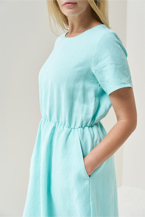 Image 2 of Bridesmaid linen dress with short sleeves and shrunk waist Myra from Baltic Linen